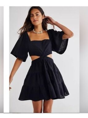 Free People Brown Cutout Puff Sleeve Mini Dress
